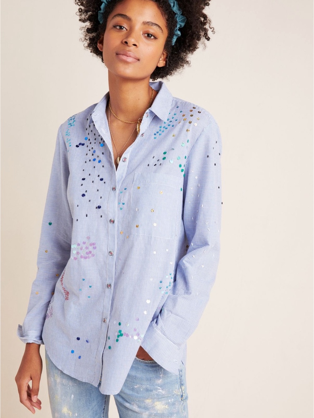 Anthropologie Pilcro The cate sequined classic button down size M